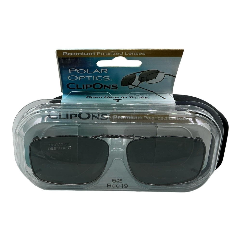 Polar Optics ClipOns Premium Polarized Sunglasses 52 Rec 19 Gray Lenses New